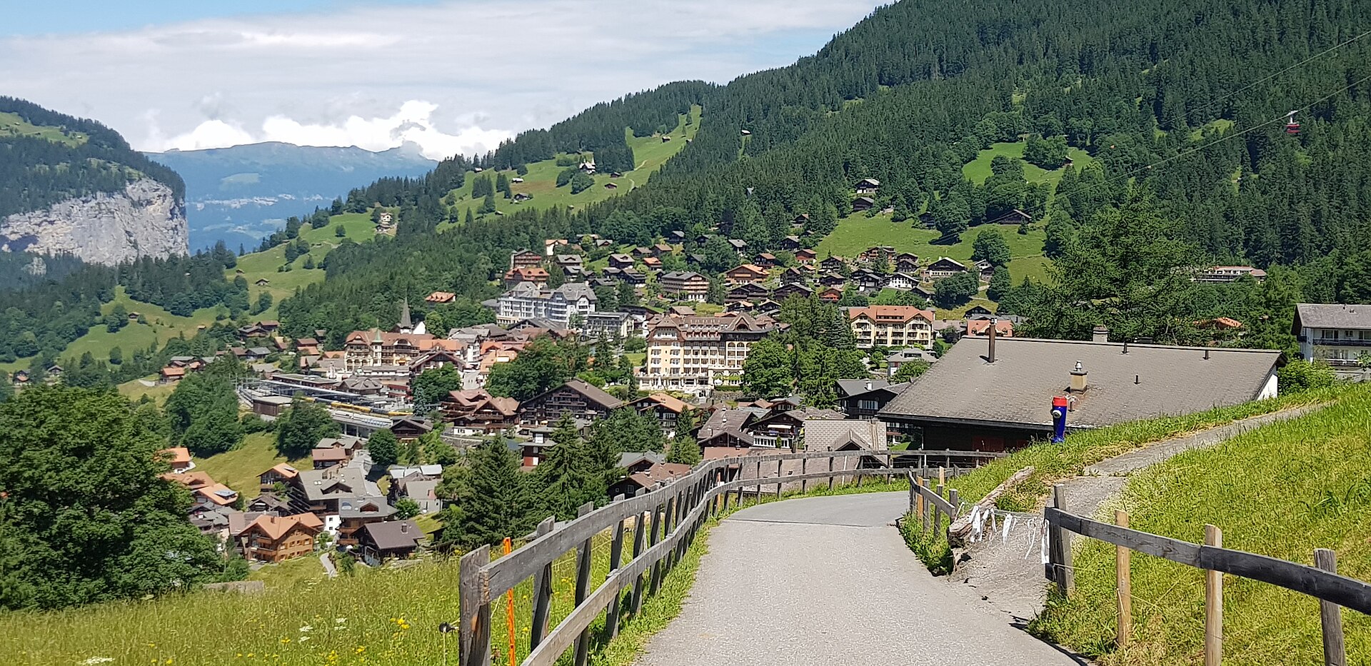 Wengen village overlooking the Lauterbrunnen valley in Switzerland